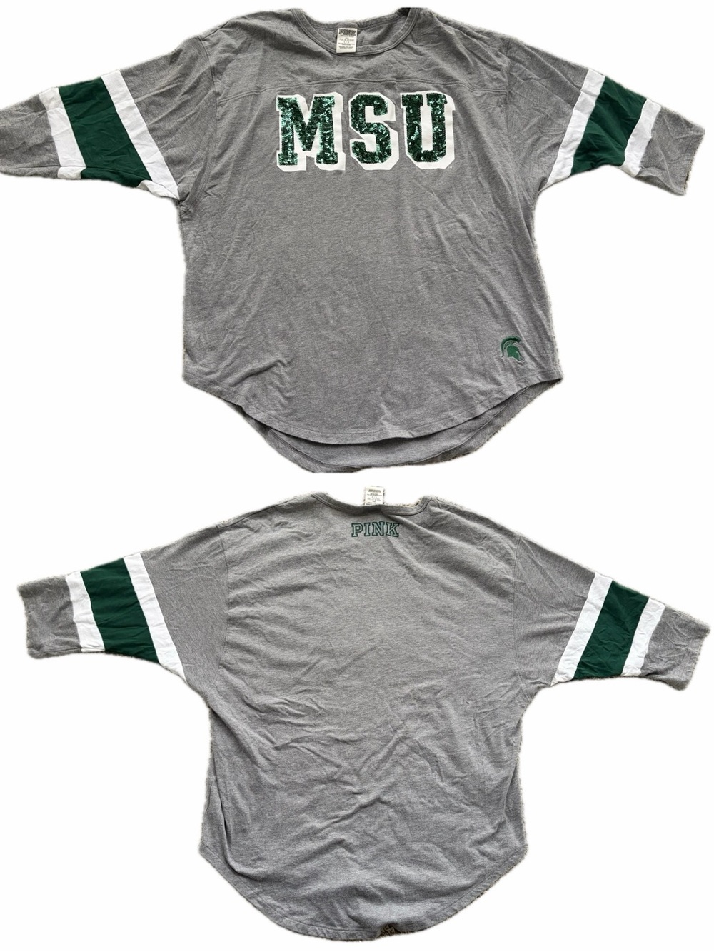 PINK- MSU Grey & Green Varsity Tee